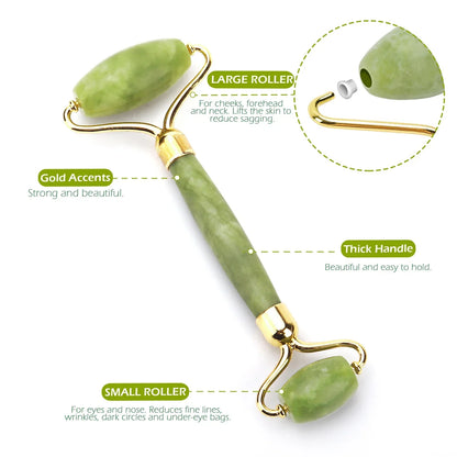 1 Gua Sha Scraper & 1 Jade Stone Roller in Rose, Green & Black Quartz for Face & Body