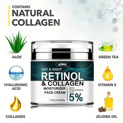 Retinol Face Cream: Moisturizing, Firming, Brightening - Skincare with Collagen & Hyaluronic Acid